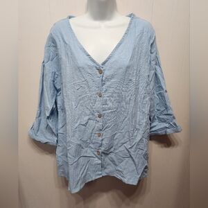 NWT Just Fashion Now Blouse XL Office Blue Button Front Lightweight‎ B929